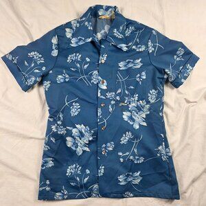Vintage Don Giovanni California Mens M Blue White Floral Button Up Shirt